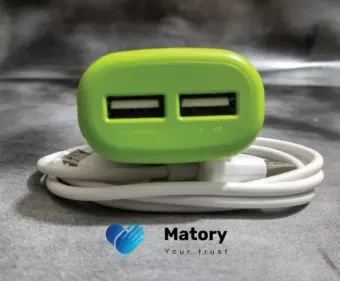 Dual USB Ports Charging Power Adapter for Mobile Phone and Cable