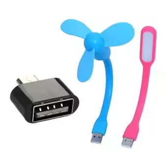 Otg Adaptor, USB Fan & USB LED Light 3 In 1 Combo