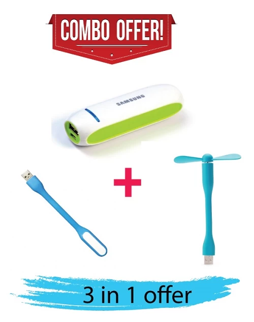 Combo Offer Power Bank + USB Fan + USB Light