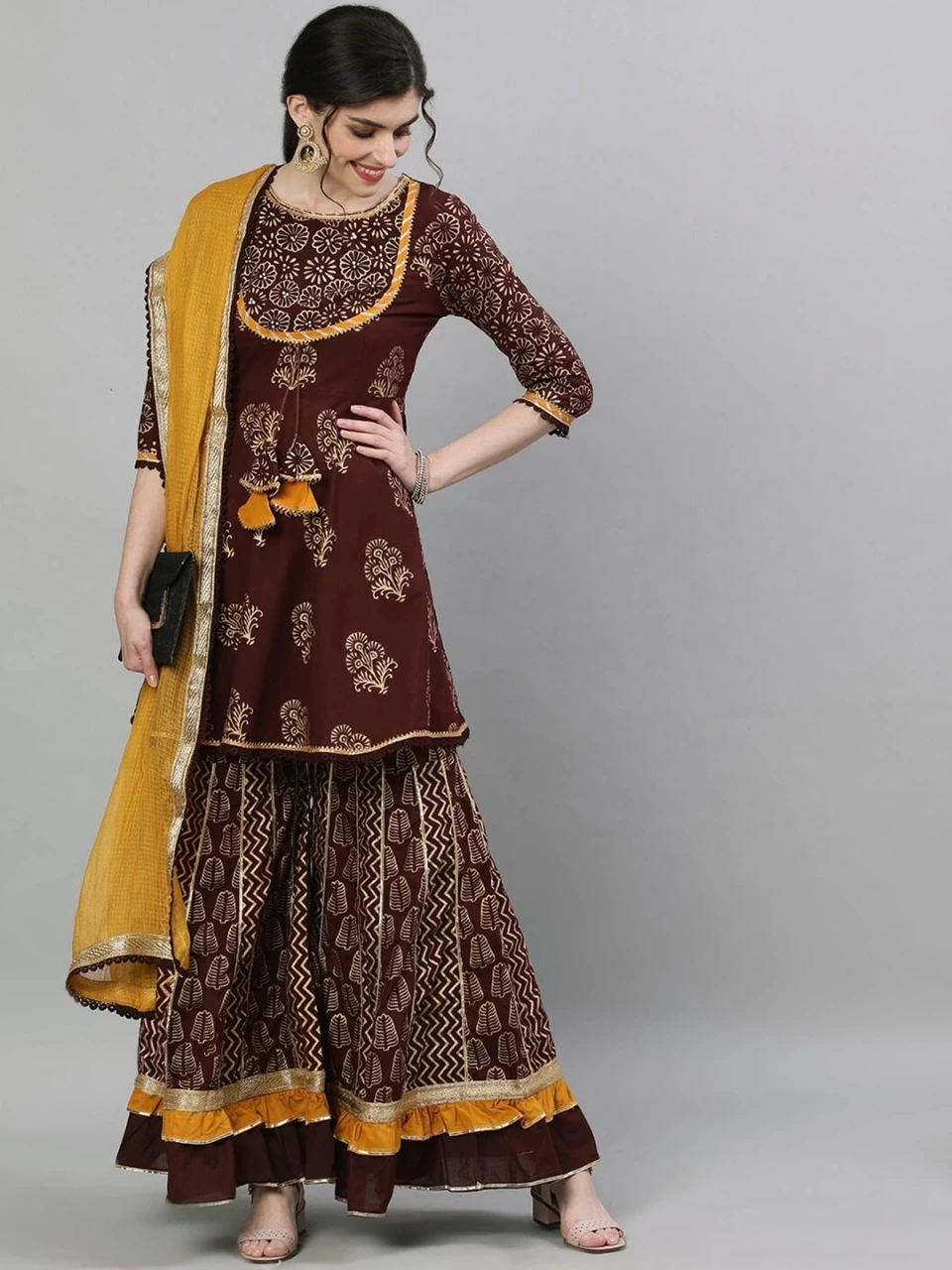 Pure AC Cotton Embellished Peplum Kurta and Sharara with Dupatta