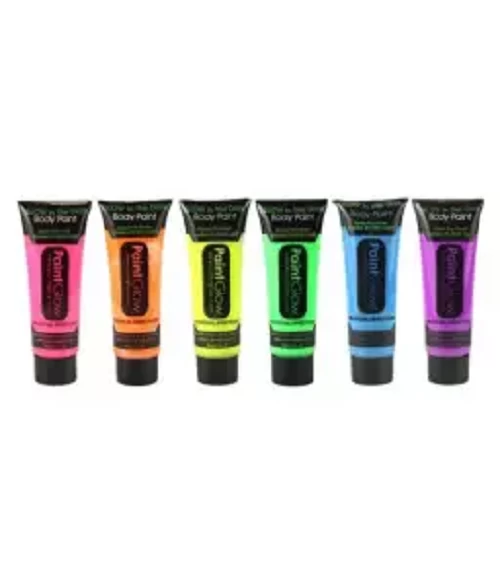 Paint Glow Darkness UV Black Light Reactive Glow Face and Body Paint, Set of 6 tubes Neon Fluorescent, 25 ml each tube