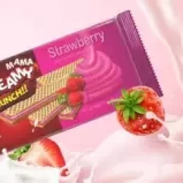 Pran Mama Creamy Crunch chocolate Strawberry Biscuit (110gm×6pcs) - 1Box