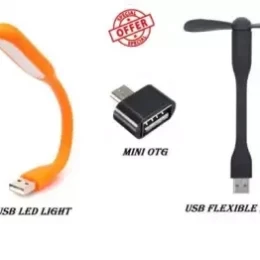 Otg Adaptor, USB Fan & USB LED Light 3 In 1 Combo