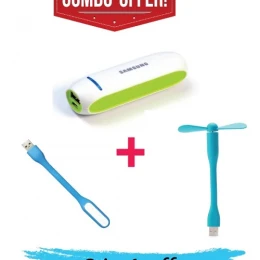 Combo Offer Power Bank + USB Fan + USB Light