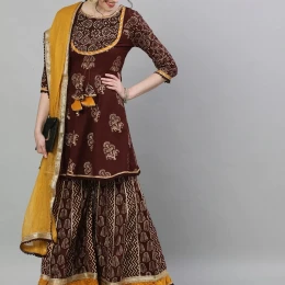 Pure AC Cotton Embellished Peplum Kurta and Sharara with Dupatta