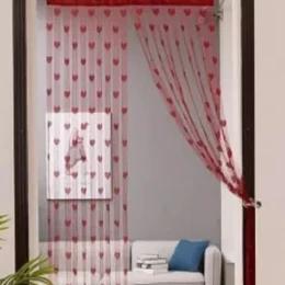 Heart Polyester Window or Doorway Curtain - Red
