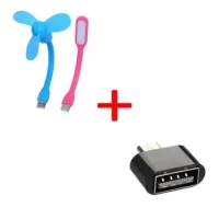 Otg Adaptor, USB Fan & USB LED Light 3 In 1 Combo