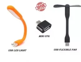 3 In 1 Combo (Otg Adaptor, USB Fan & USB LED Light)