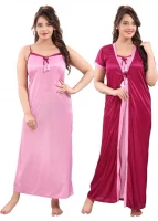 Satin Plain Full Length Women Robe Nighty HB-21