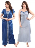 Satin Plain Full Length Women Robe Nighty HB-23