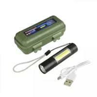 MULTI FUNCTIONAL USB Rechargeable LED Mini Flashlight - Torchlight   COB LED Torchlight Micro USB Charging System Handheld Portable Tactical Flashlight Torch With New Stylish Fashionable Storage Box.