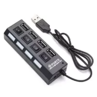 4 Ports USB 2.0 Hub LED USB Hub With Switch - Black